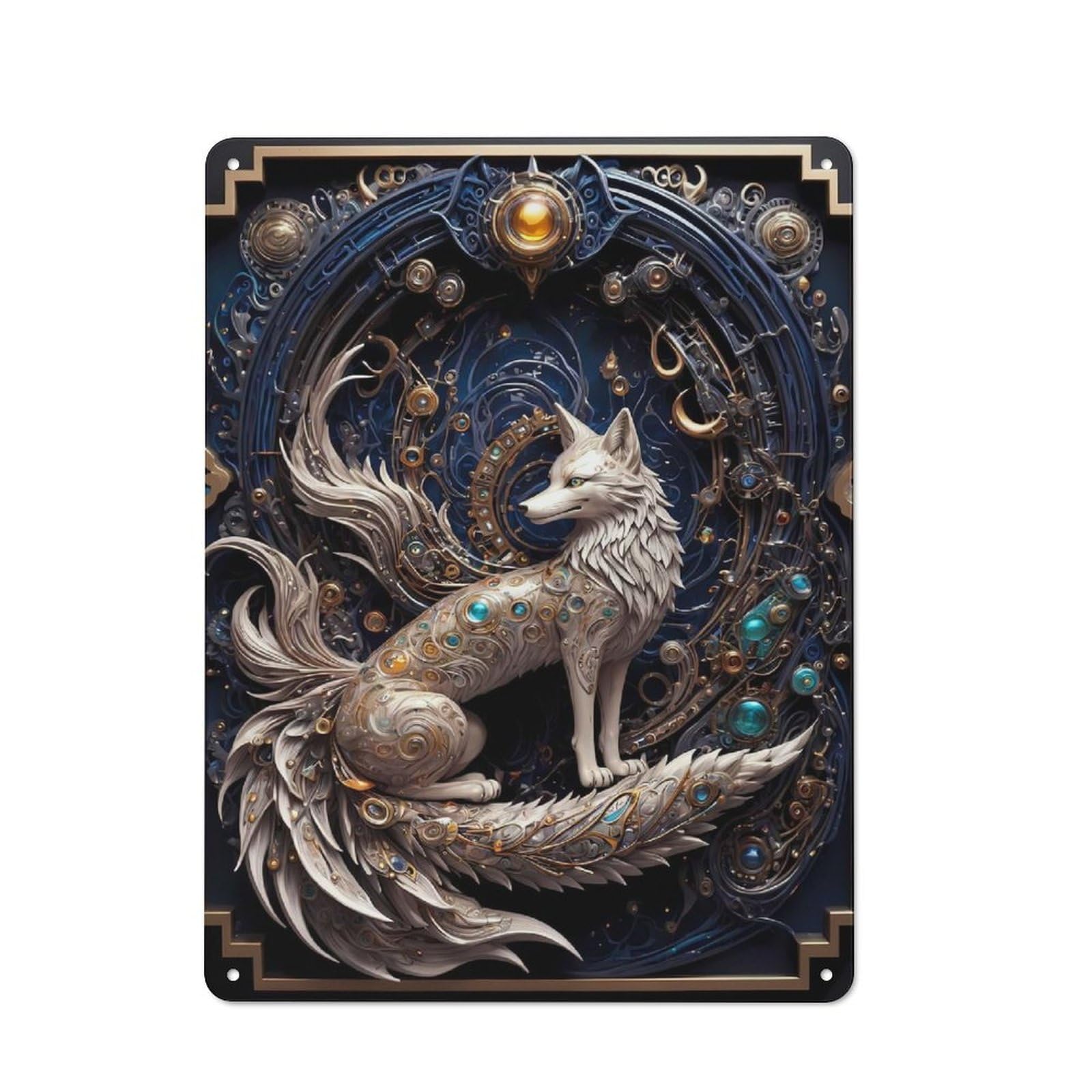 Junmoney Style-7 Vintage Tin Sign 40X30cm With Golden Nine Tailed Fox For Garage Or Workshop, For Metal Sign Collectors, For Cafés, Pubs And Restaurants