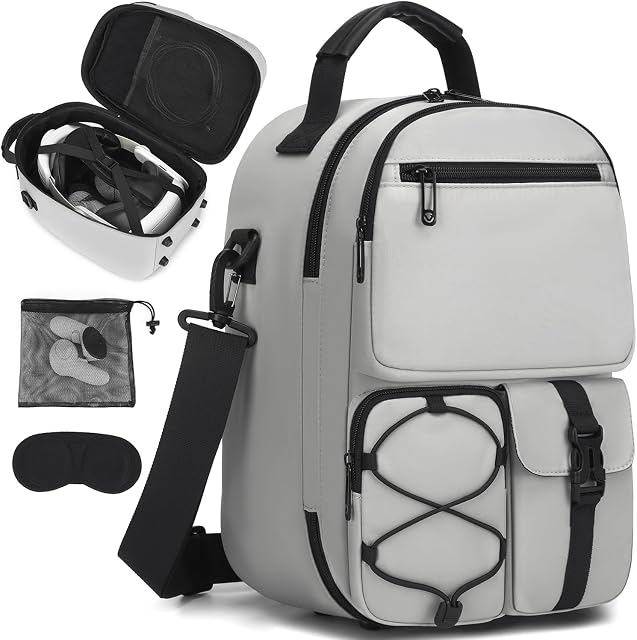 Carrying Case Compatible with Meta Quest 3S/Quest 3/Oculus Quest 2/Vision Pro/Elite Strap Headset and Controller Accessories, Travel Storage Bag for Gaming, Home Storage, Gray | Large Portable Protection Backpack Compatible with Meta Quest 3/Quest 3S