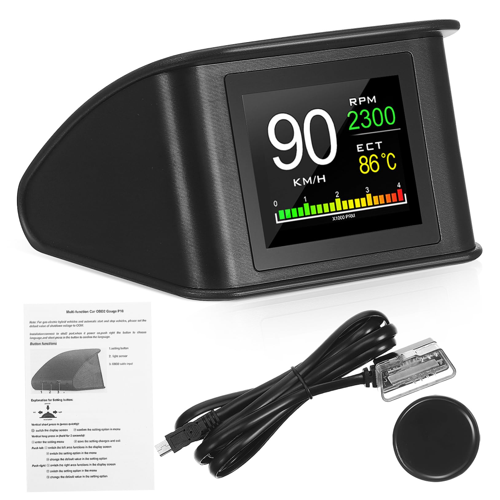 Uonlytech Display Hud Portatile per Auto con Tachimetro Digitale e Navigazione, Schermo Lcd Abs e Pc, per Viaggi e Guida a Lunga Distanza