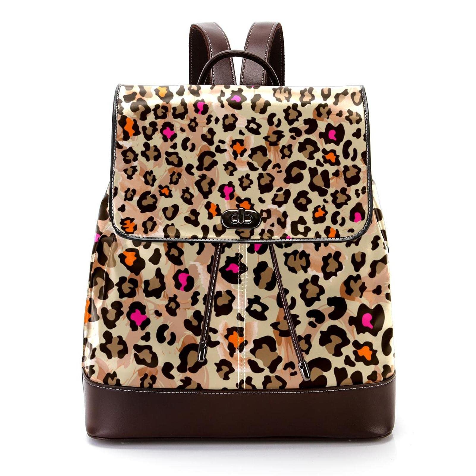 Leopard brązowy mini sztuczna skóra plecak torebka, damski plecak torebka torba szkolna, Wielokolorowy 01
