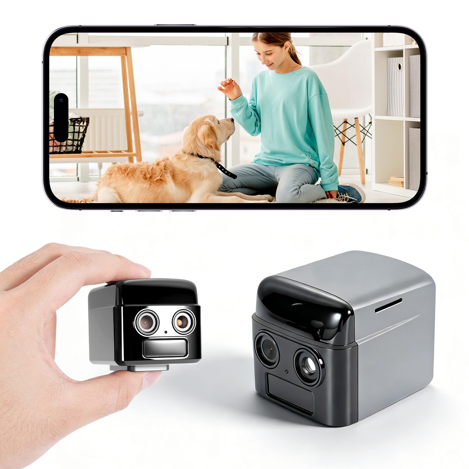 Mini Caméra, 2K HD Caméra Surveillance WiFi Interieur/Extérieur avec Vision Nocturne, Mini Camera Espion Sans Fil - 130° Grand Angle & Détection Intelligente de Mouvement AI, 21 Jours de Batterie