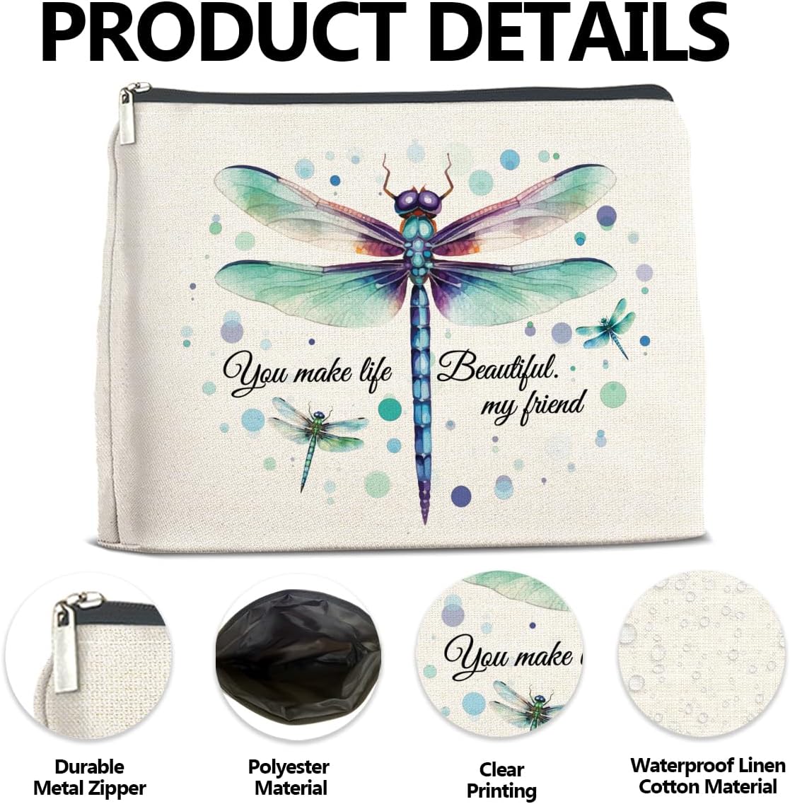 LyoGao Dragonfly Gifts for Best Friend Makeup Bag Friendship for Women Girl Dragonfly Lover Cosmetic Bag - Image 3