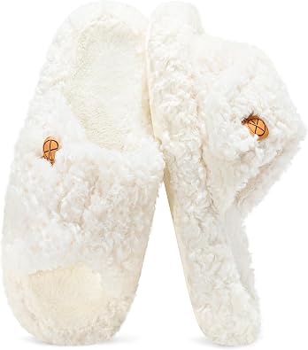 Womens House Slippers Adjustable Indoor Memory Foam Shoes Open Toe Slip On Bedroom Fuzzy Slide