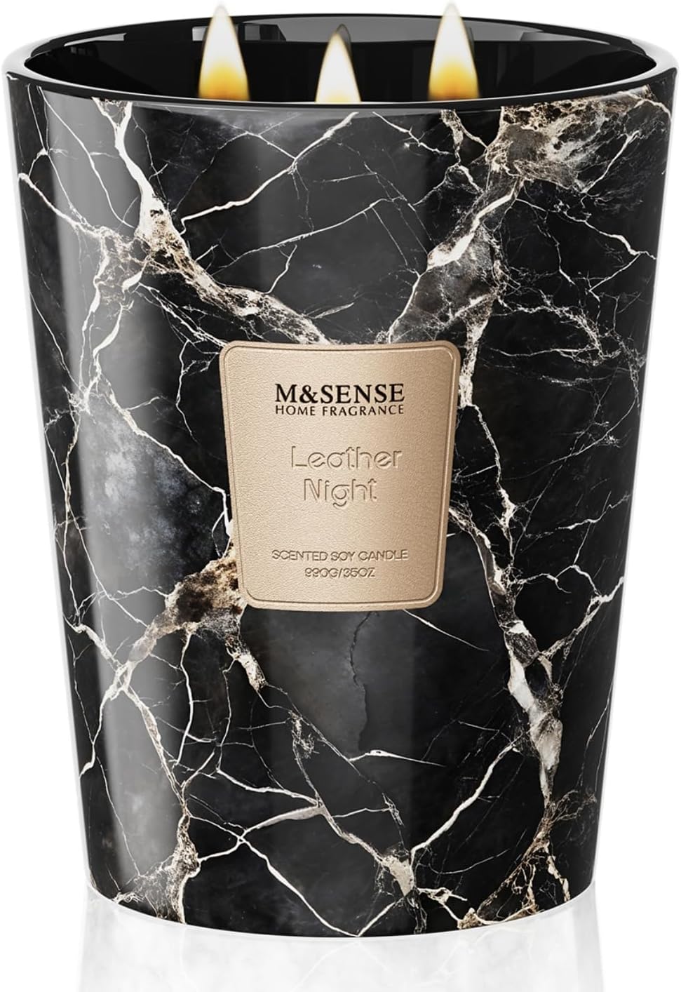 M&SENSE Extra Large Candle 35oz 150H LeatherNight Scented Candle,3 Wick Highly Scented Jar Candle, XL Candles Gift for Women and Men