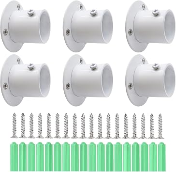 Closet Rod Bracket 6 Pack Heavy Duty Closet Rod Holders with Screws,Stainless Steel Closet Rod End Support Bracket for Wardrobe Curtain Shower White Closet Rod Holder for 1-1/4 Inch Rod