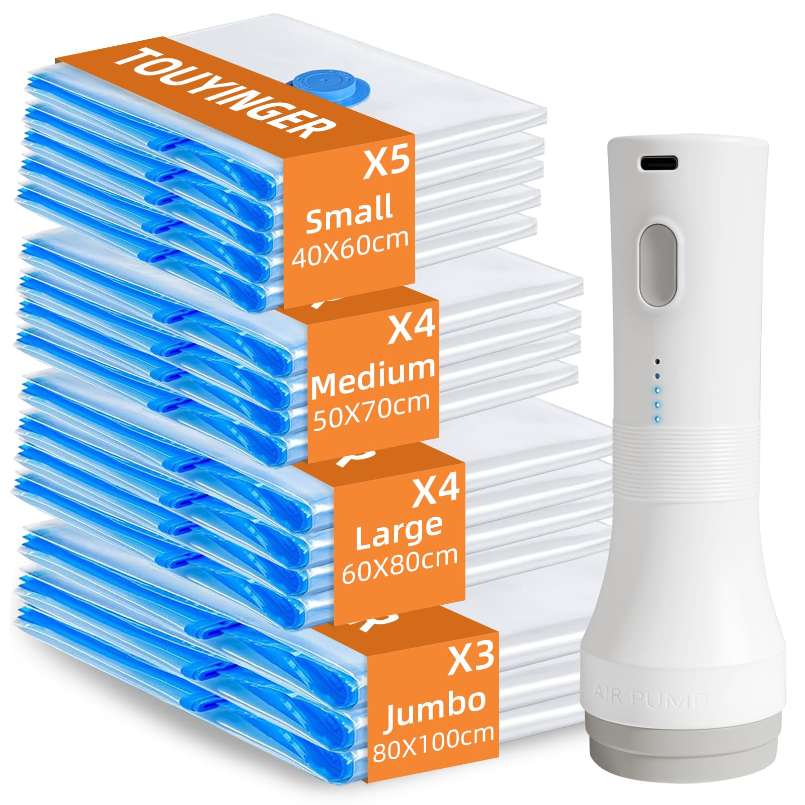 Sacchetti Sottovuoto Vestiti con Pompa Elettrica Senza Fili, Sacchi Sottovuoto per Piumoni, Trapunte, Viaggi (16pack+Pompa)