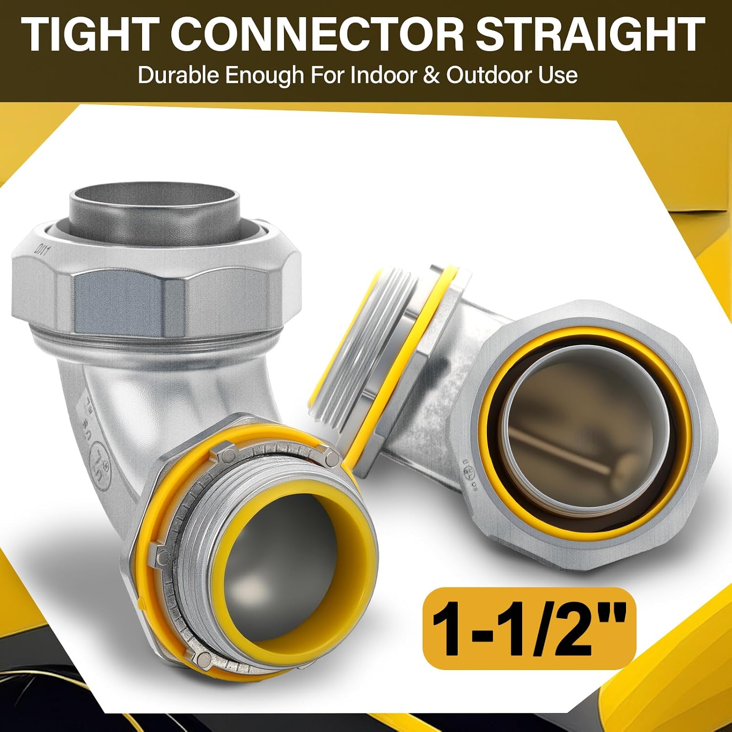 Gisafai Liquid Tight Connector 90 Degree Insulated Zinc Die Cast Metal Tight Electrical Conduit Connector for Flexible and Type B Flexible Waterproof Nonmetallic Conduit(5 Pcs,1-1/2 Inch)