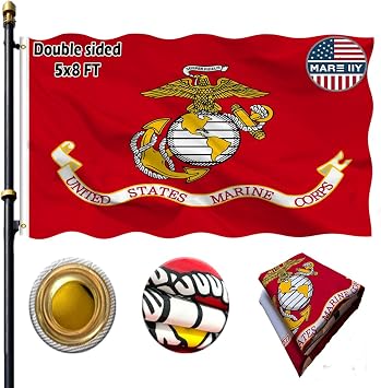 VOLTA Double Sided Marine Corps Flag 5x8ft, Outdoor Heavy Duty 3-Ply Durable Nylon Progressive Flag with Canvas Header/Brass Grommets for Indoor and Outdoor Decorations