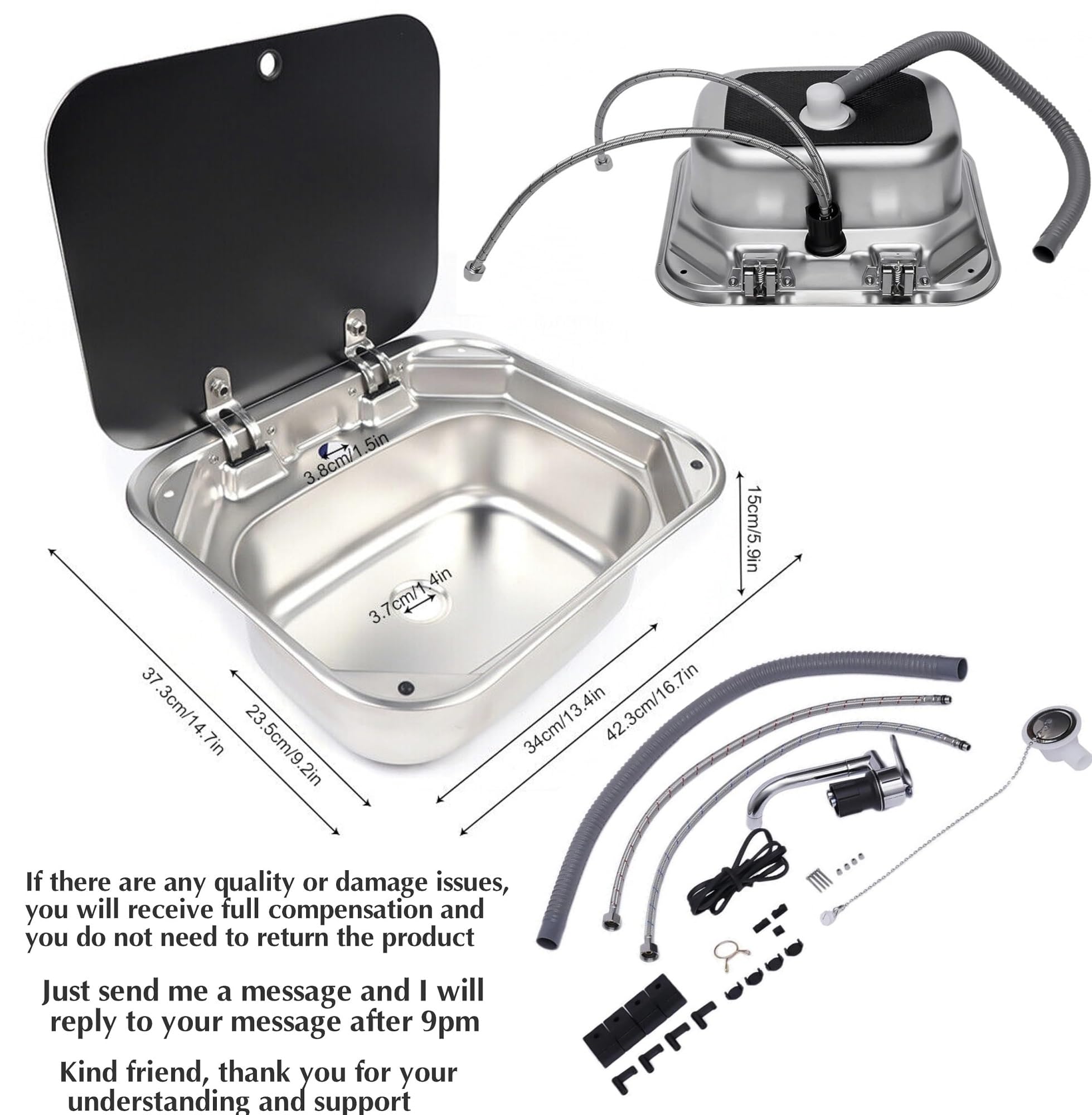 Fregadero para autocaravana, fregadero de cocina de acero inoxidable con grifo plegable y tapa de vidrio, fregaderos empotrables, lavabos de un solo tazón, kit de fregadero para autocaravana,remolque