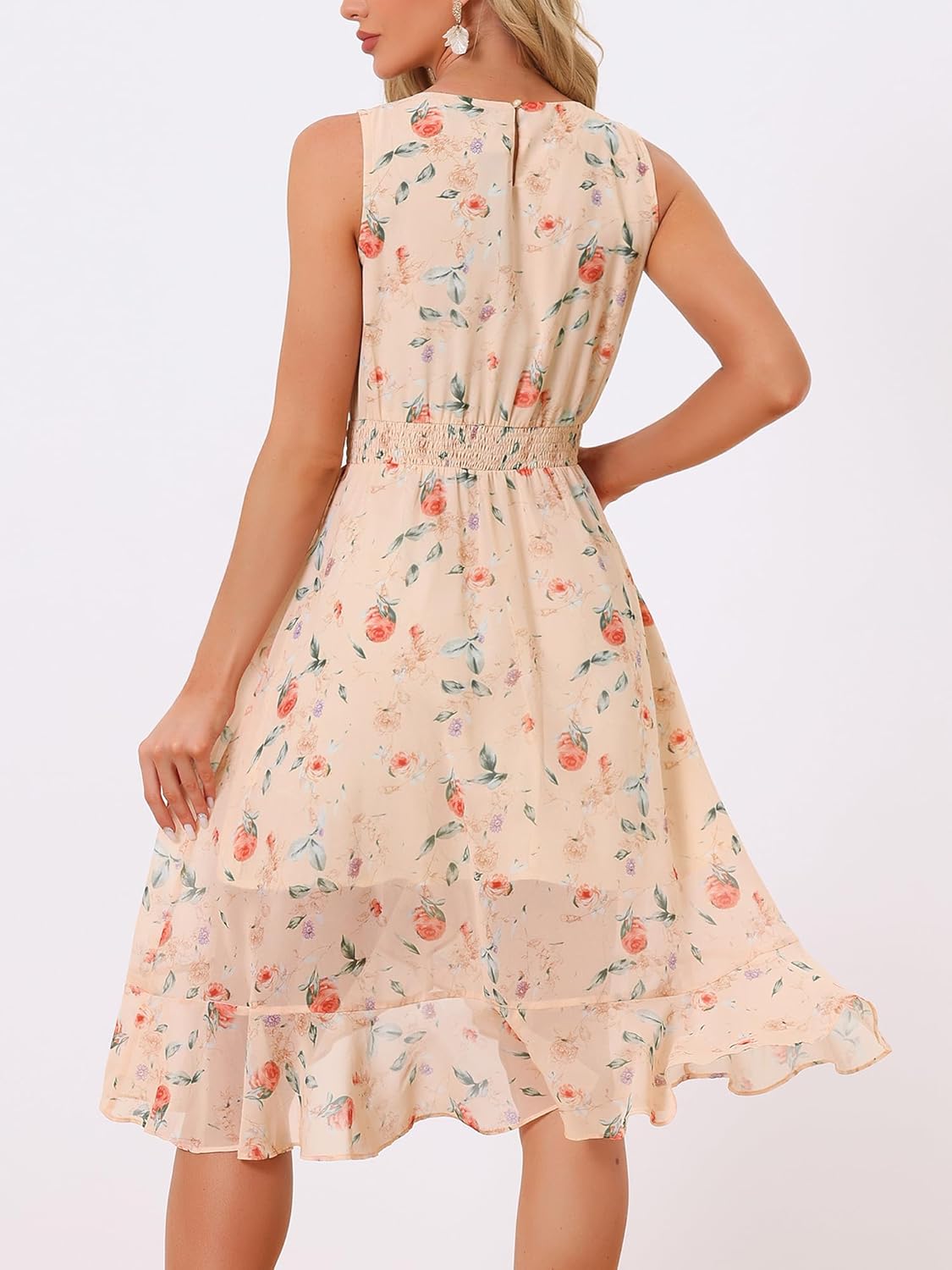 Allegra K Women's Summer Dresses 2026 Wrap Ruffle High Low Hem Round Neck Keyhole Back Sleeveless Floral Dress - Image 5