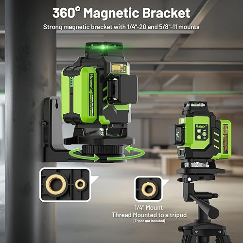 Miniatura 7 de Huepar Nivel láser, autonivelante 16 líneas de haz verde 4D Cross Line Azulejo láser herramienta láser - 2 x 360 horizontales y 2 líneas láser
