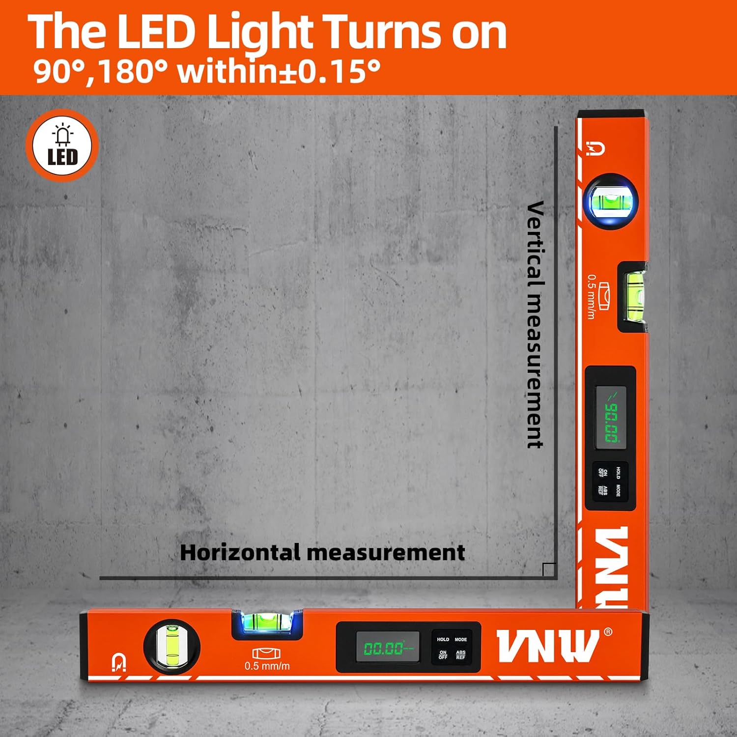 16inch Digital Level with LCD Display - Bubble Light Up Function - Multi Purpose:Magnetic Torpedo Level, Angle Finder 0-90° & 0-180° Range -Leveler Tool for Woodwork,Saw & Home Leveling (Champagne)