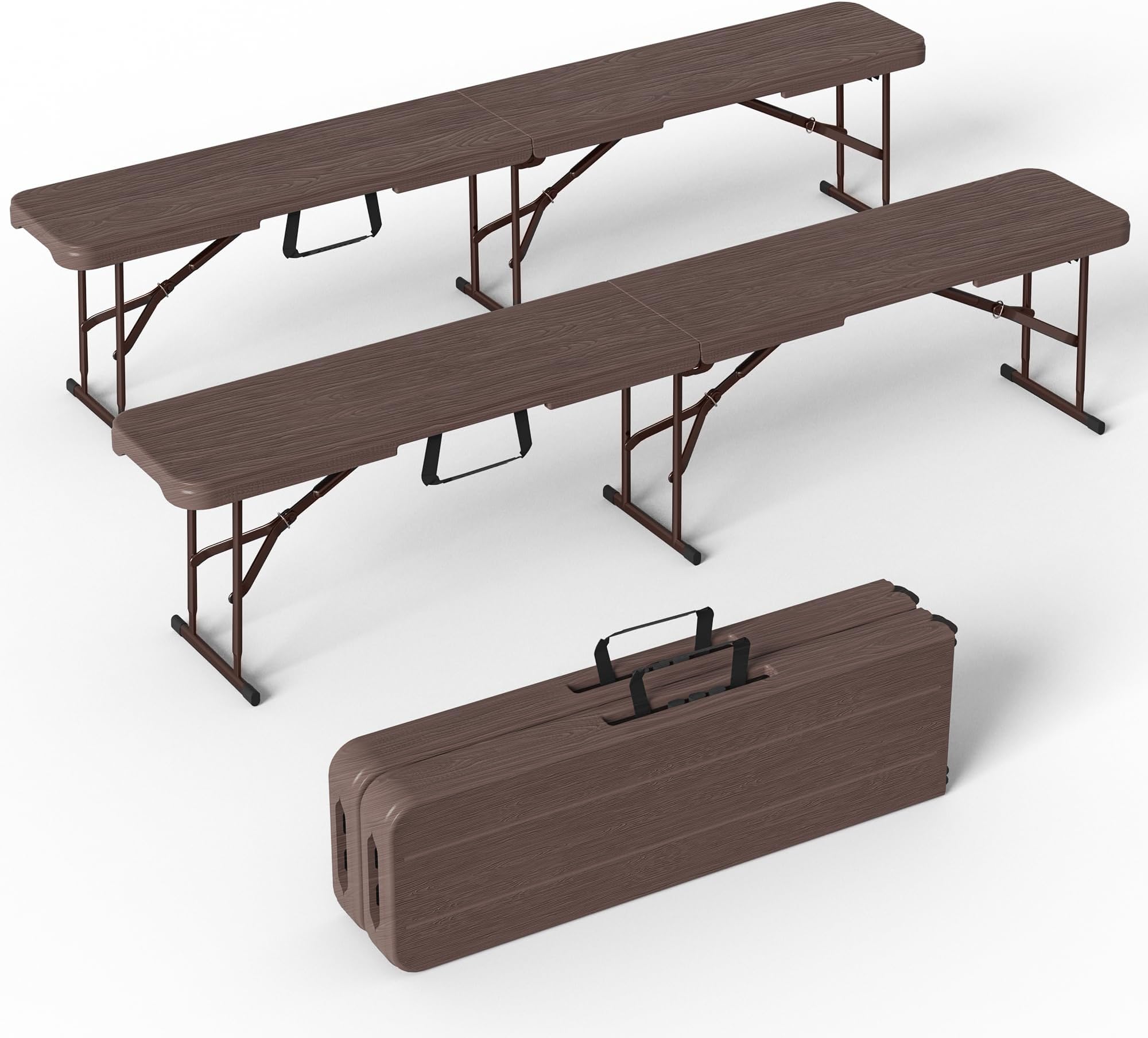 6 Foot Folding Bench, Portable Plastic Folding Bench Seat, Foldable Seat for Indoor Outdoor Picnic Camping Dining, Soccer Garden Multipurpose Entertaining Activities, Brown, 2 Pack