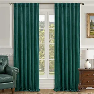 LAMIT Velvet Curtains 96 Inch Length for Living Room, Teal Thermal Room Darkening Panels Luxury Privacy Protected Back Tab and Rod Pocket Drapes for Bedroom/Room Decor, 2 Panels, 52 x 96 Inch
