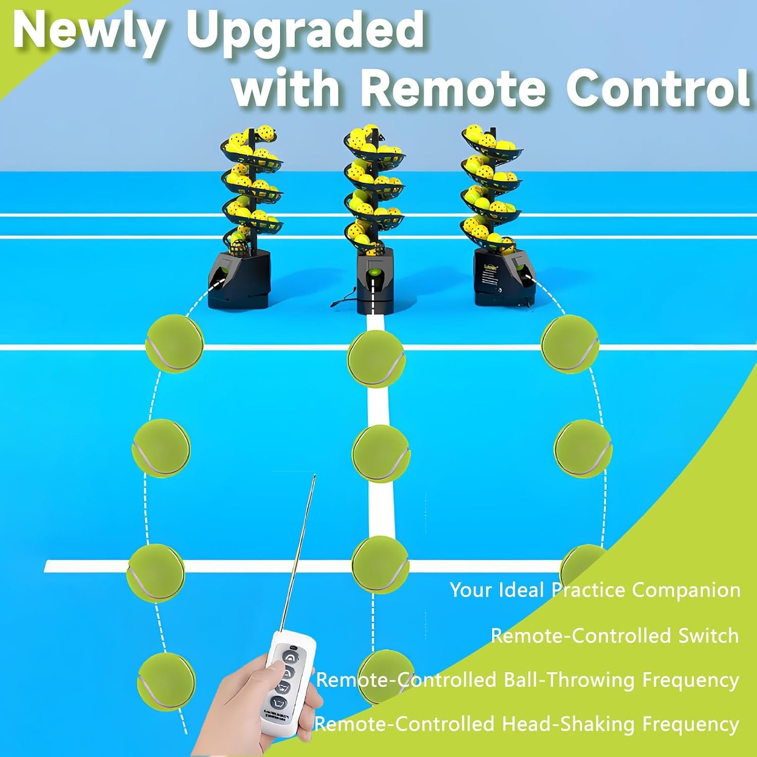 Macchina da Palla da Tennis 3.5s Rapid Serve Telecomando Regolabile Altezza 10H Batteria Tennis Trainer per la Pratica da solista Easy Setup Home Campo Sport
