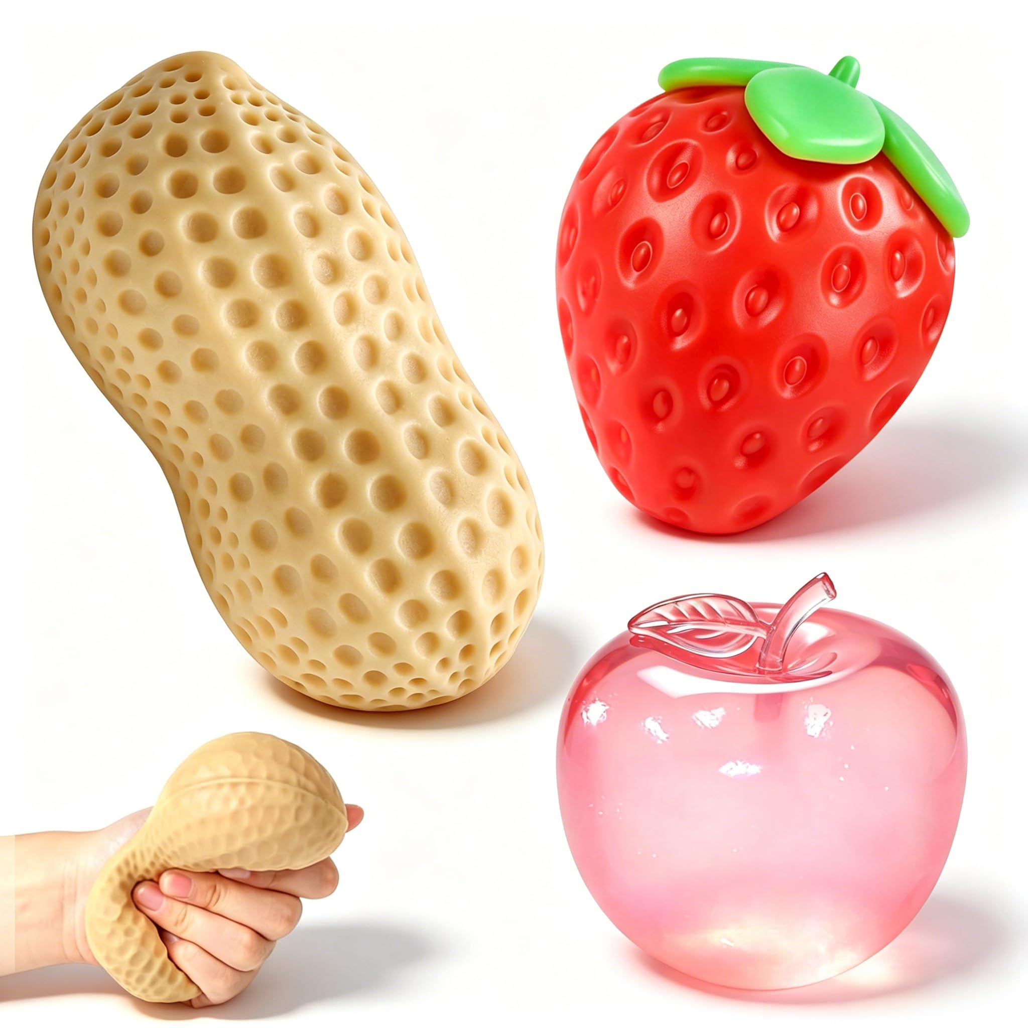 3PCS Fruit Squishy, Strawberry Apple Peanut Squishy Fruit Squeeze Toys