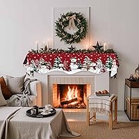 Vista 3 de Bufanda de chimenea de muñeco de nieve de Navidad, diseño de árboles de Navidad rojos, copos de nieve de invierno, bufandas de chimenea de nieve