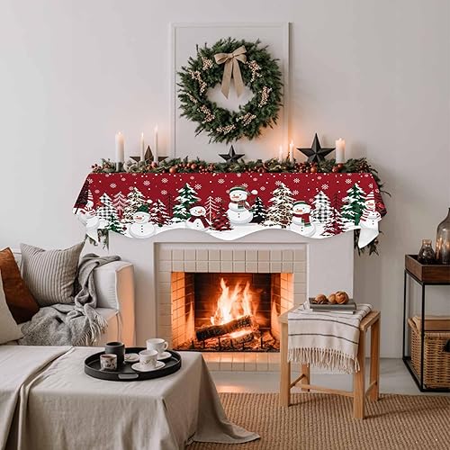 Miniatura 3 de Bufanda de chimenea de muñeco de nieve de Navidad, diseño de árboles de Navidad rojos, copos de nieve de invierno, bufandas para chimenea, estante