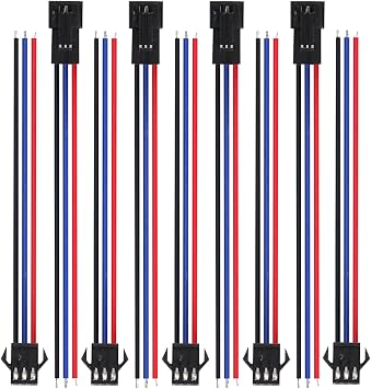Fielect 10Pairs JST SM 3Pins Plug Male to Female Wire Connector Adapter 20cm 22AWG Wires for WS2812B WS2811 WS2812 WS2814 SK6812 FOCB CCT LED Strip