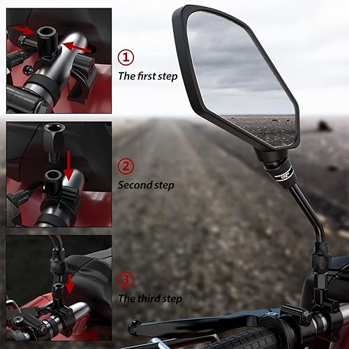 Miniatura 3 de 1PZ MM3-001 - Espejos laterales de motocicleta para scooter, ATV, motocross, crucero, motos de nieve, pernos roscados M8 M10, montaje en manillar de