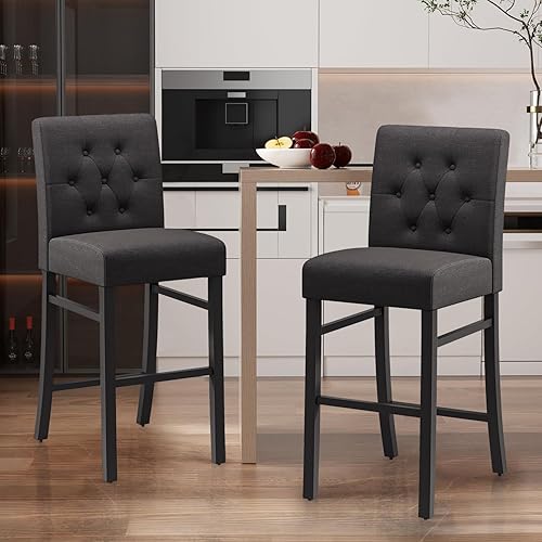 Miniatura 10 de Juego de 4 taburetes de bar de 30 pulgadas de altura de mostrador con respaldo de tela, taburetes de bar modernos con altura de asiento, taburetes