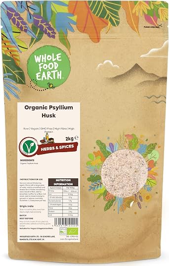 Wholefood Earth Organic Psyllium Husk 2kg Raw | Vegan | GMO Free | High Fibre | High Protein | Certified Organic