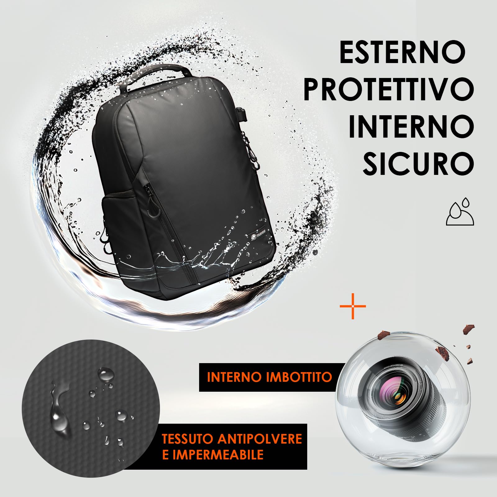TARION TR-L Zaino Impermeabile per Fotocamera Con Scomparto per Laptop da 14'', Professionale di Grande Capacità Con Copertura Antipioggia