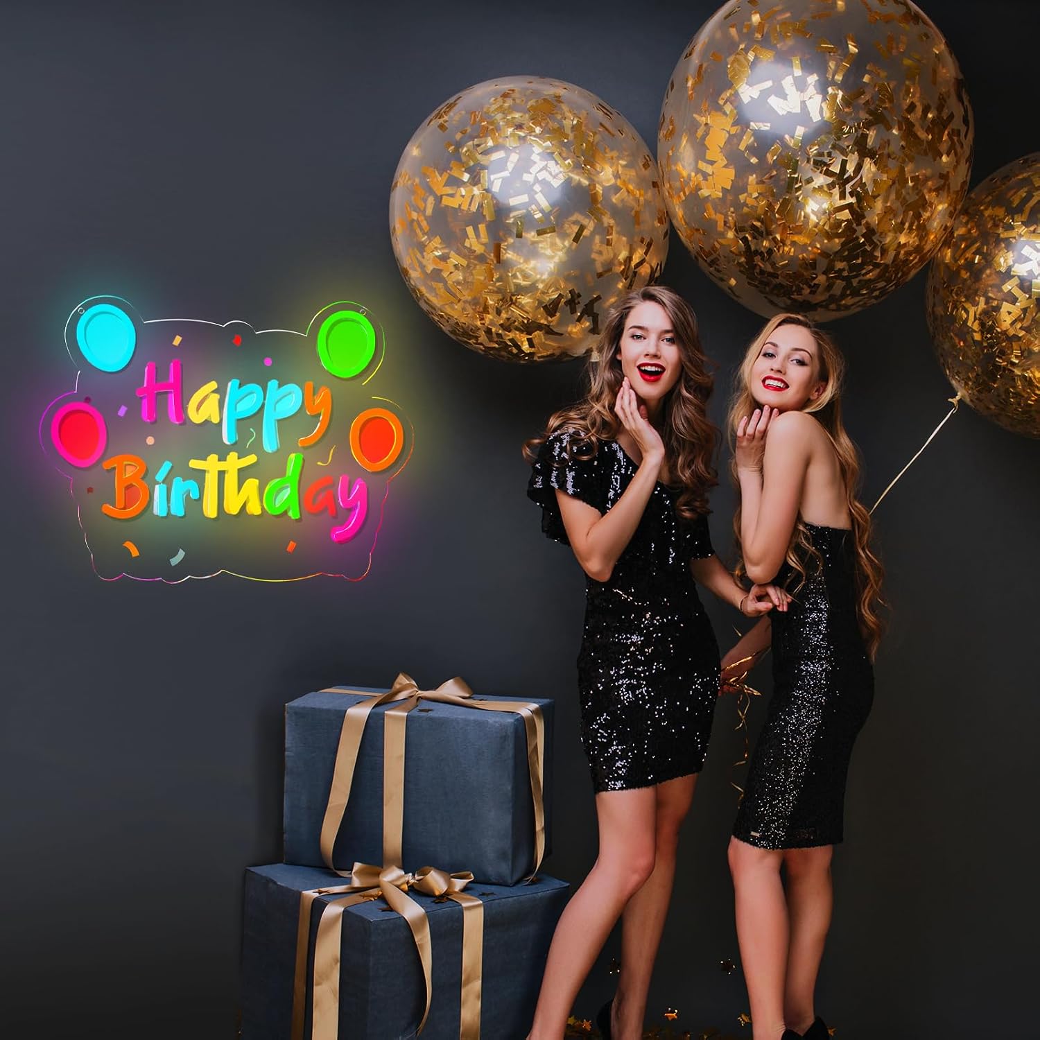 Happy Birthday Neon Sign LED Happy Birthday Light Up Sign Wall Decor for Birthday Party Backdrop Cake Tables Room Gift Art for Boys Girls-15.75 x 12.2 IN-Dimmable USB Powered-Acrylic