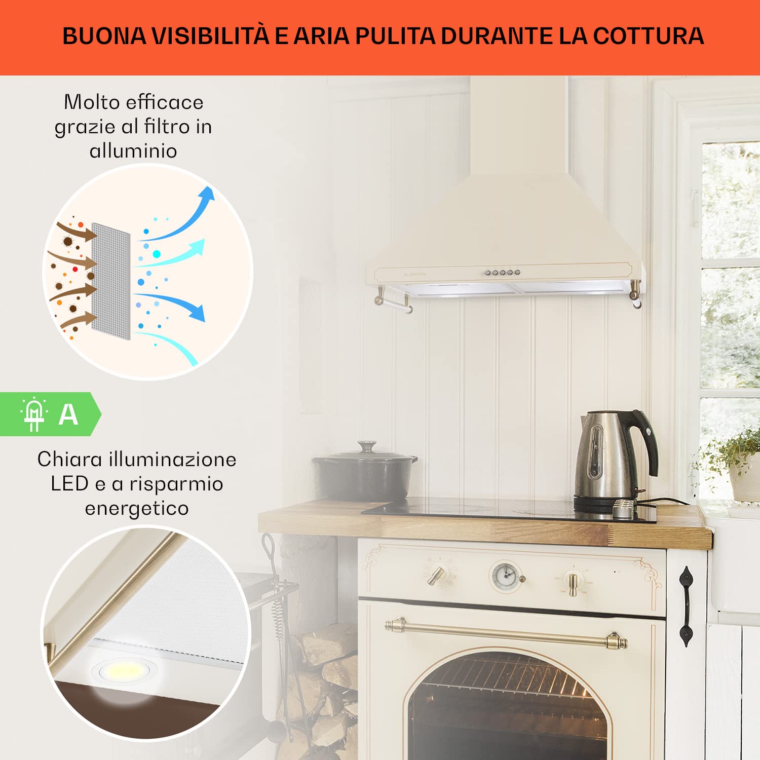 Klarstein Cappa Aspirante 60 cm Angolo Cucina Smart Silenziosa Filtro Antigrasso Alluminio Lavabile Lavastoviglie LED