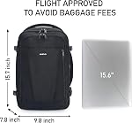 ECOHUB Sac à dos de voyage 16'' Sous le siège Transporter sur sac à dos Article personnel Sac de voyage Avion avec 13 Poches Porte-Bouteille d'eau Bagage USB Charger Port Casual Daypack pour les femmes Hommes Noir