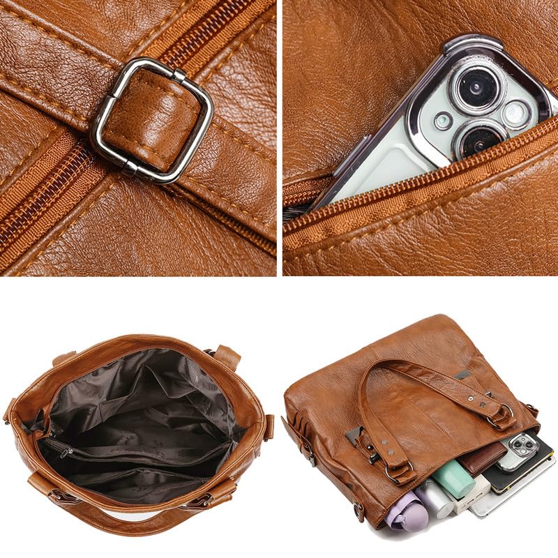 Bolso de Hombro con Bandolera para Mujer Grande Bolsos Bandolera Bolso de Mano en Cuero PU Tote Bolso de señora para Damas Mamá Negro