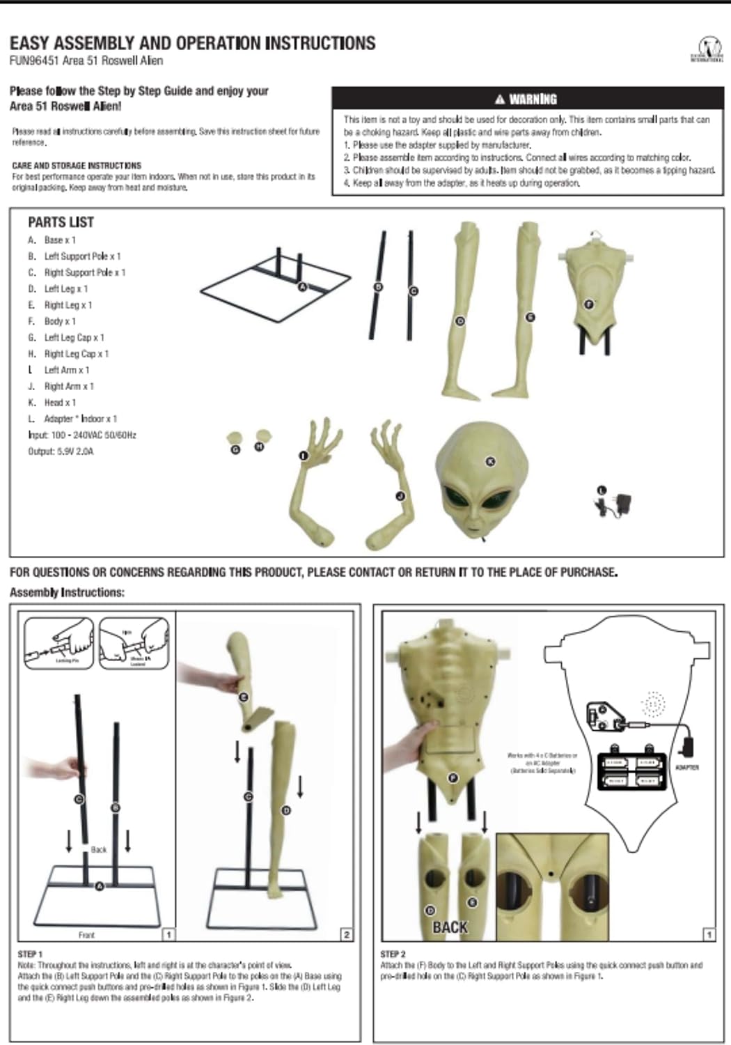 Fun Costumes 4.5FT Grey Alien Animatronic | Outer Space Decoration, Area 51 Roswell Extraterrestrial Halloween Décor
