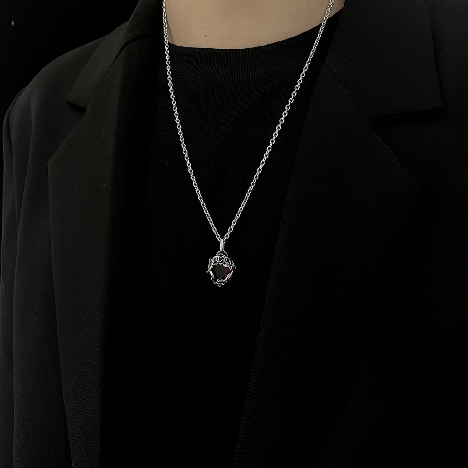 OIDIMS Vintage Rose Pendant Necklace Cubic Zirconia Floral Jewelry for Women Men Adjustable Chain Romantic Jewelry for Valentine's Anniversary CZ Crystal Flower Leaf Design - Image 2