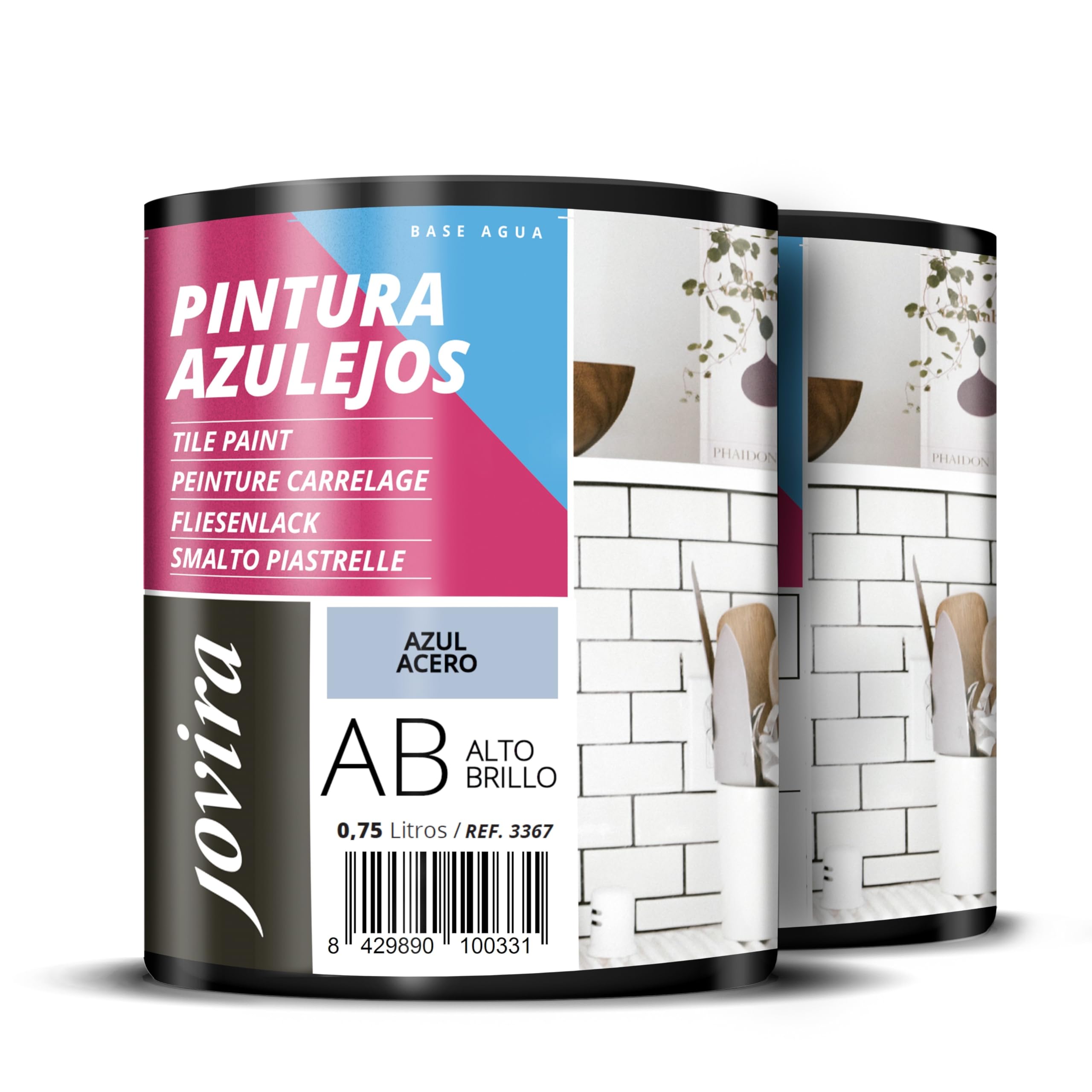 JOVIRA PINTURAS Pintura para Azulejos, Alto Brillo al Agua. Da una imagen nueva a tu cocina y baño. (2x750 Mililitros, Azul Acero) B-8