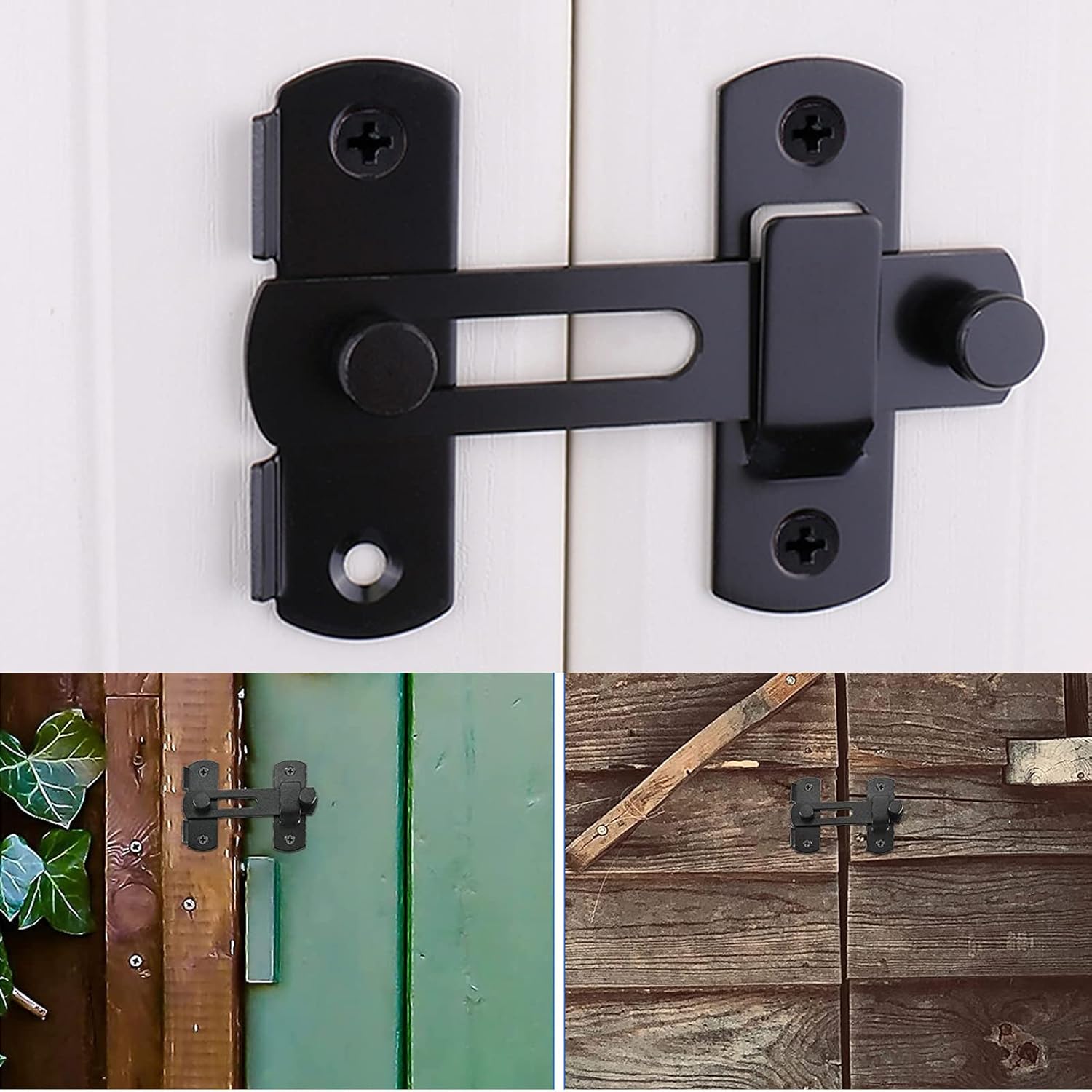 Sliding Barn Door Lock and Latches Double French Door Fridge Lock Interior Flip Latch for Wine Cabinet, Bathroom, Outdoor, Garage, Garden, Closet Door (2 Pack Black)