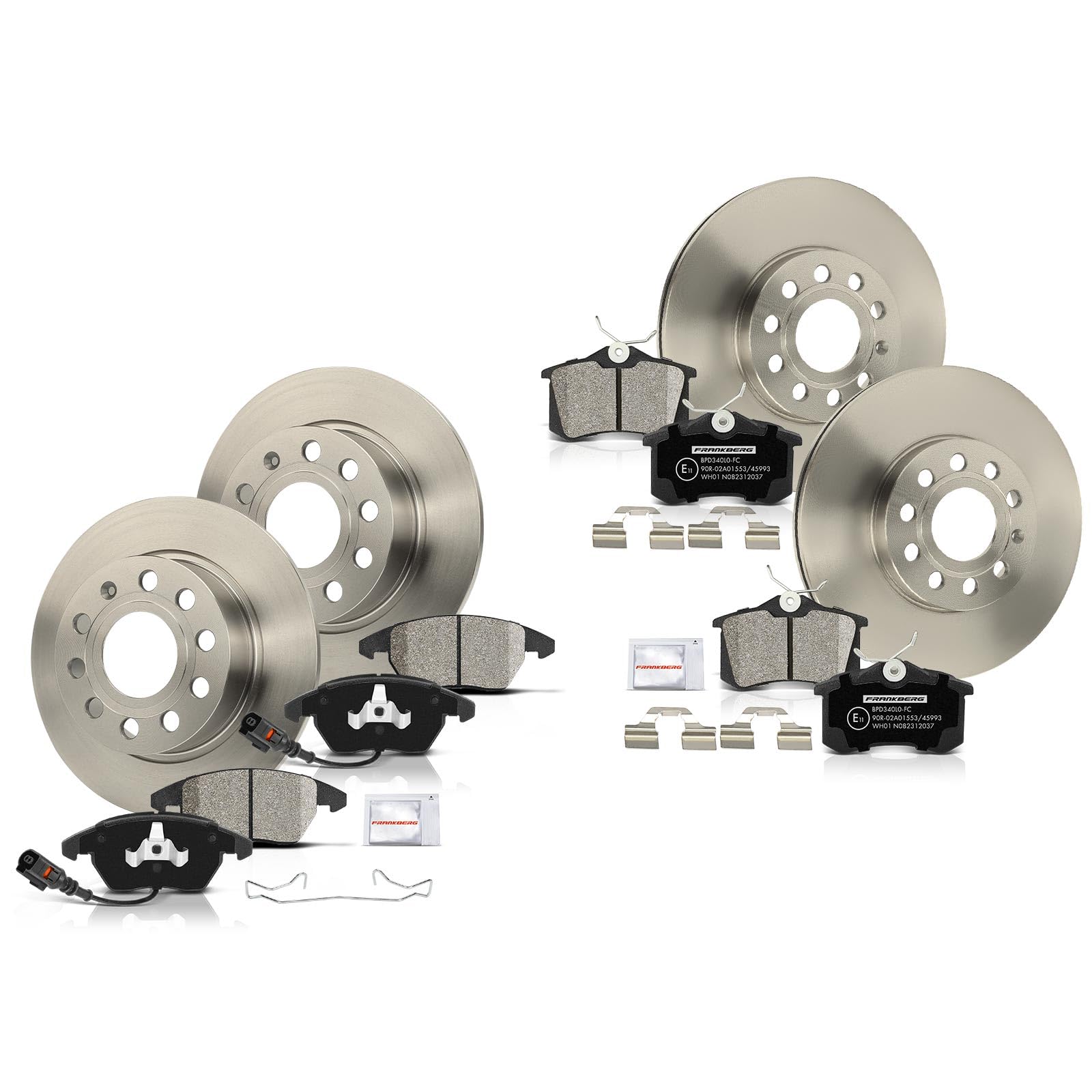 Frankberg Bremsensatz inkl. 4x Bremsscheiben + 8x Bremsbeläge Vorne Hinten Kompatibel mit Golf VI 5K1 Golf V 1K1 Yeti 5L Beetle Cabriolet 5C7 5C8 Replace# 09914575