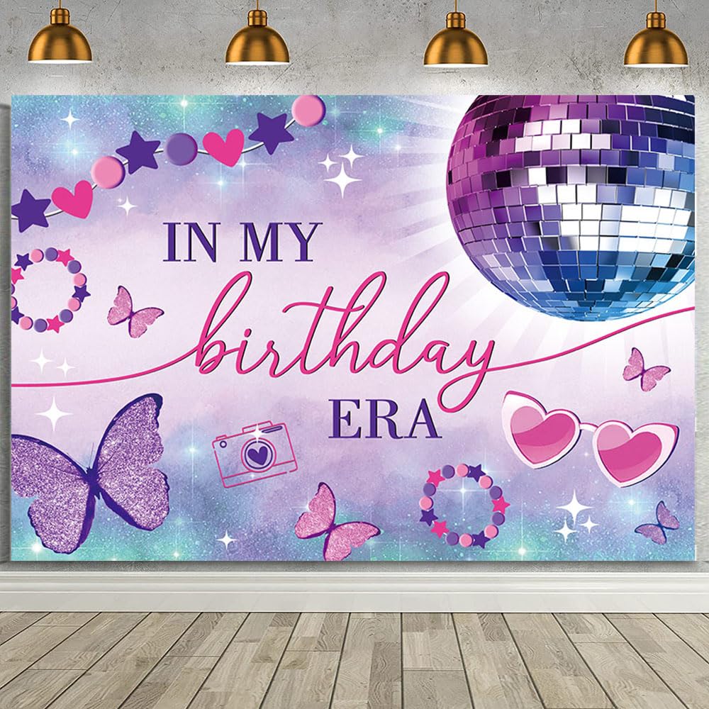 MEHOFOND 7x5ft in My Birthday Era Backdrop Purple Music Birthday Decorations Banner Music Superstar Photography Background Its A Girl Backdrop for