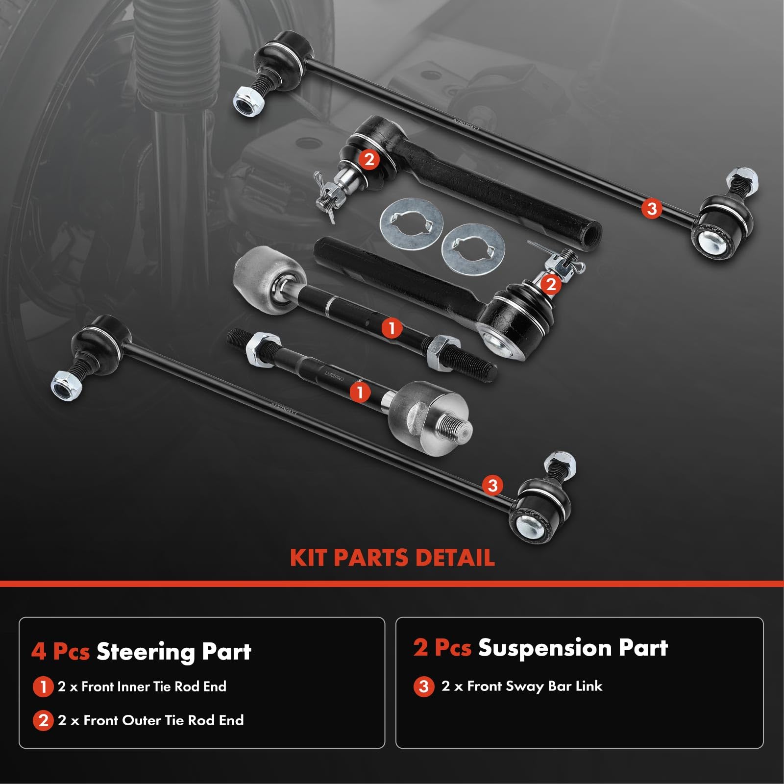 A-Premium Set of 6, Front Sway Bar Link, Inner Outer Tie Rod End, Compatible with Honda Odyssey 2005 2006 2007 2008 2009 2010, Replace # K750304 ES800224 EV800226