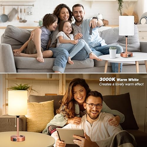 Miniatura 11 de Lámparas de noche pequeñas, 3 modos de color, blanco roto 3000K 4000K 5000K Lámparas de dormitorio con puertos USB C y A, lámparas de mesa de cadena