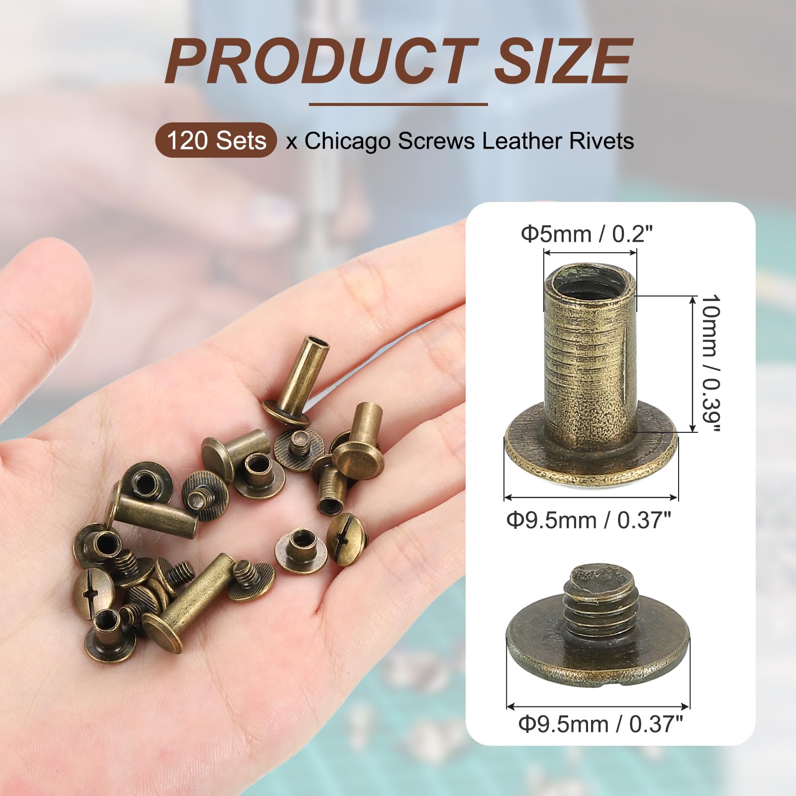 PATIKIL 11mm Chicago Screws Leather Rivets - Image 2