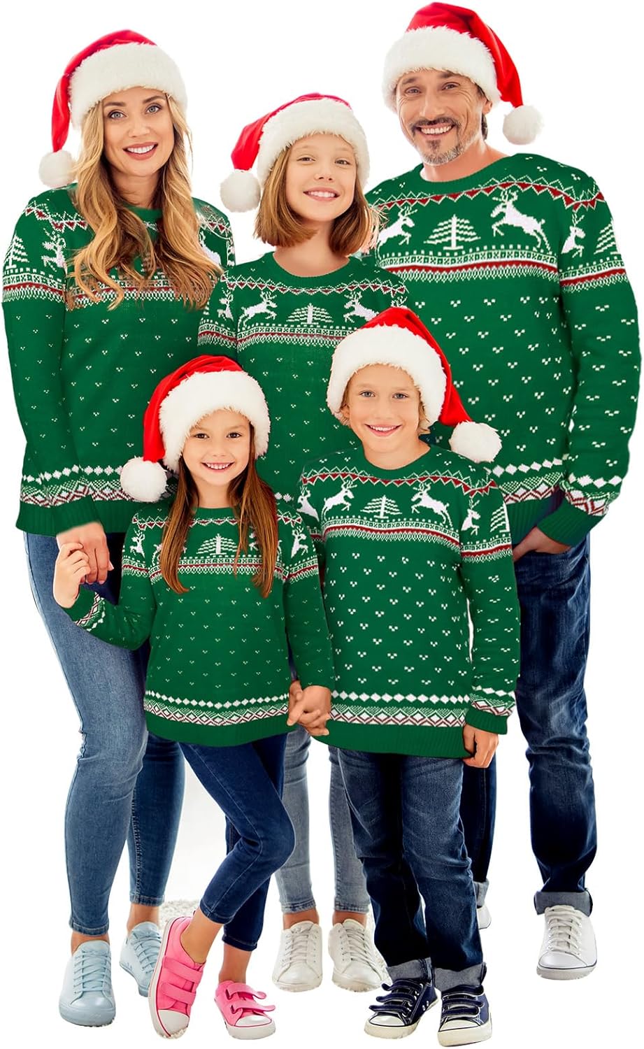 Ugly Christmas Matching Family Sweater Xmas Knit Outfit with Hat Pullover Sweaters Classic Traditional Holiday Jumper