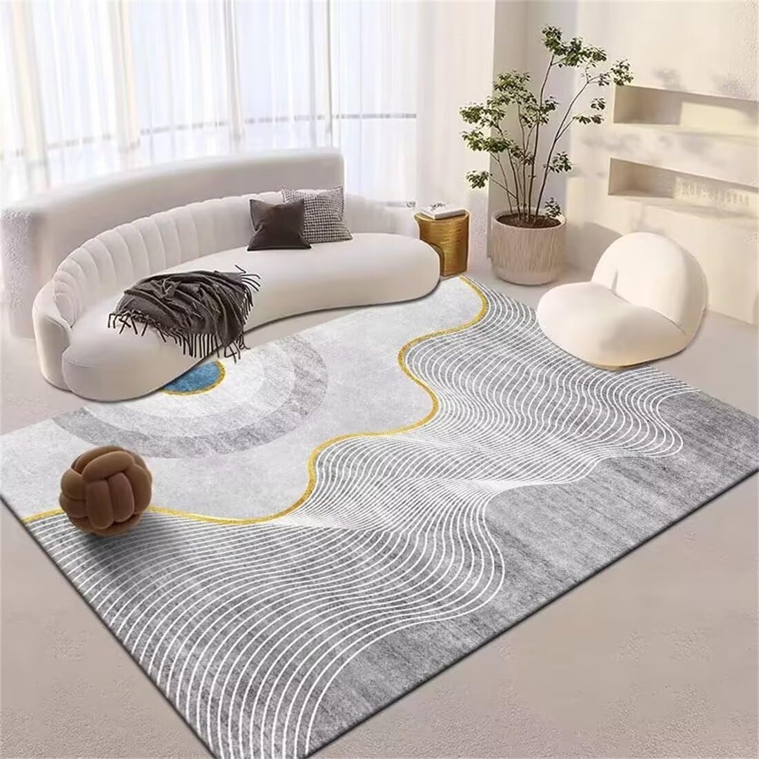 Tapis de chambre bébé gris moderne à motif incurvé 50x70cm