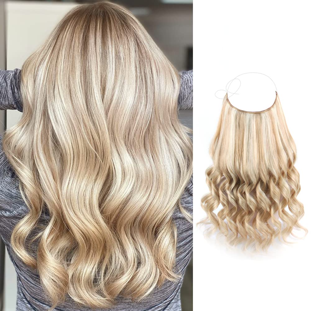 ABH AmazingBeauty Hair Invisible Extensions - Invisible Miracle Wire Remy Human Hair, 12-60 Dark Dirty Blonde with Platinum Blonde Highlights, 100 Gram 16 Inch