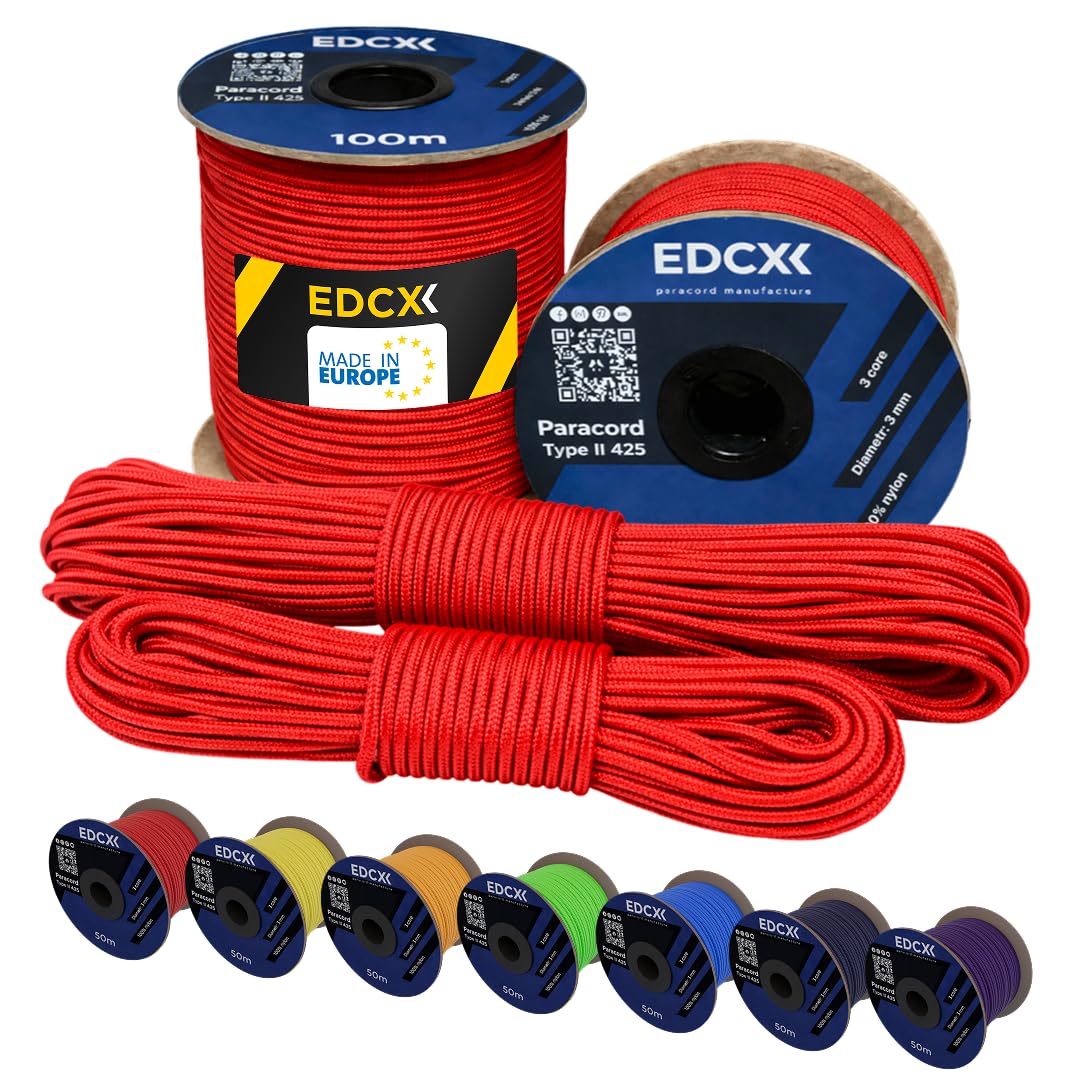 3 mm Nylon Paracord 425 (15, 30, 50 And 100m) – 3 mm Type II, 100% Nylon Rope, 3 Strand Rope, 3 mm Nylon Rope in Many Colors