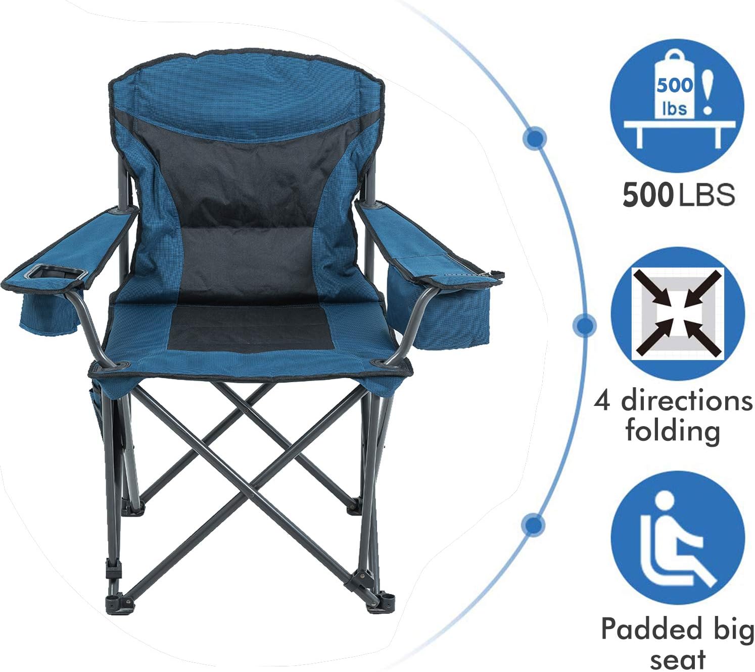 Buy Armor Castle Portable Oversized Camping Chair Heavy Duty 500 Lbs Padded Quad Folding Lawn Chair With Armrest Cup Holder Lumbar Back For Outdoor Online In Indonesia B08pvbbfhl