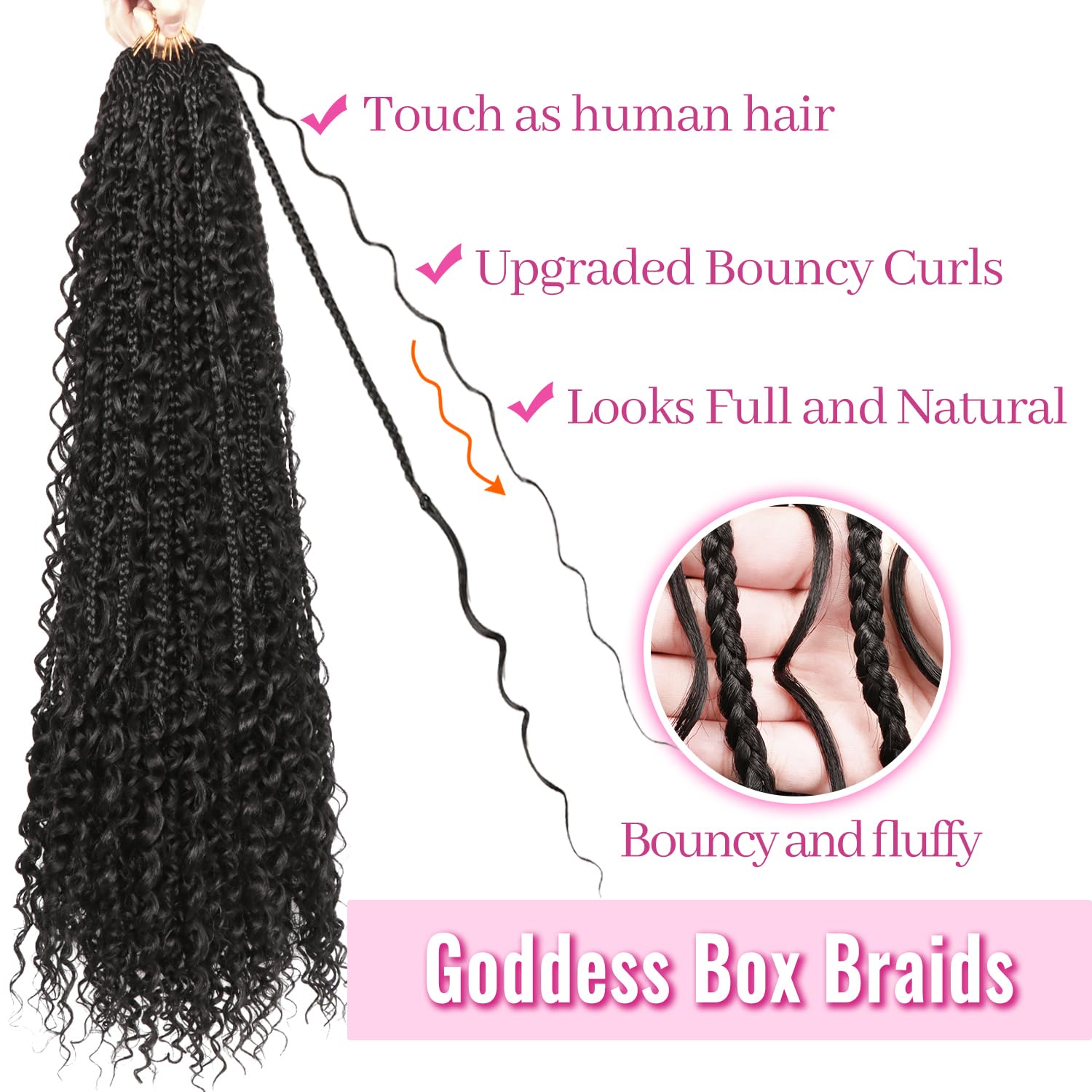 Goddess Box Braids Crochet Hair for Black Women-8 Packs 30 Inch Boho Crochet Braids Pre Looped with Curly Ends (1B Black, 30 inch(one curly hair))