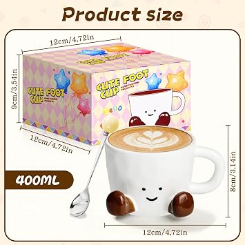 Cute Coffee Mug with Feet, Funny Ceramic Tea Cup 325ml