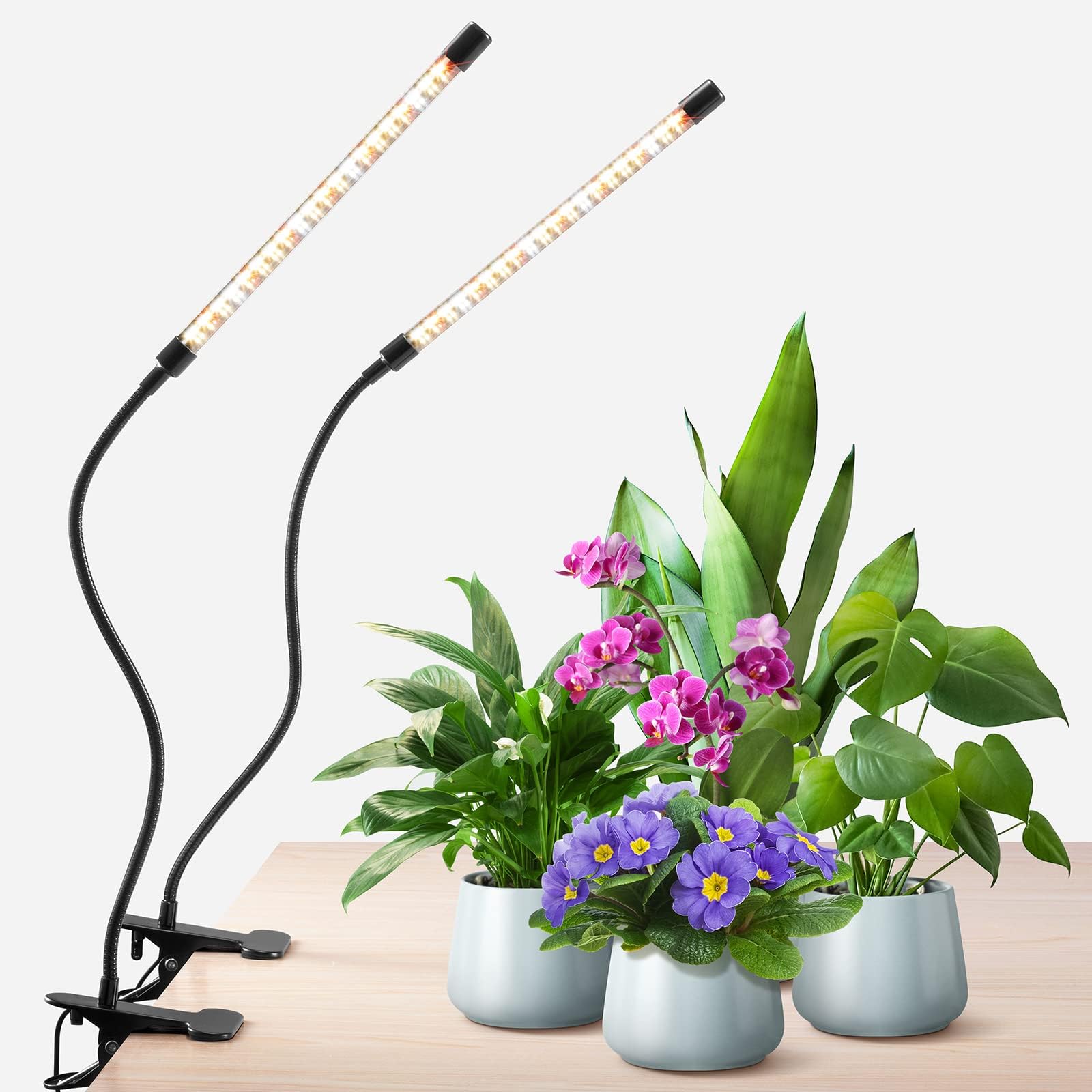 Plant Lights for Indoor Growing, Full Spectrum 2 Heads Clip Grow Lamps with 10 Feet Cables for Seeding Blooming and Fruiting(2 Pack)