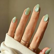 Cat Eye Pastel Green Press on Nails Short Oval, Fake Nails with a Chrome Sparkle Finish, Glitter Gel Glue on Nails Press Ons Short, Cute Design, 30 Pcs 15 Sizes Reusable Thick Nail Set