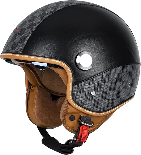 Miniatura 5 de Casco de Motocicleta de Doble Visera 34 de Cara Abierta para Hombres y Mujeres, Aprobado por DOT, Casco Semi-Abierto Retro Unisex, Casco de